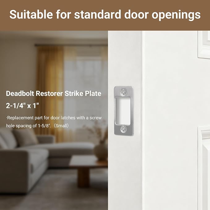Large Hole Deadbolt Restorer Strike Plates, Satin Nickel Latch Strike Plate | - Image 3