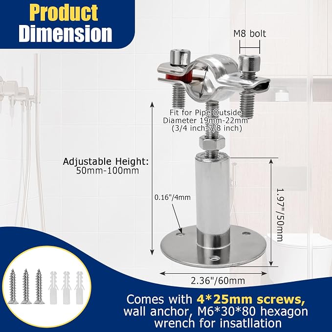 2pcs Adjustable Pipe Support Bracket, Stainless Steel Pipe Clamp | 3/4 Inch-7/8 - Image 2