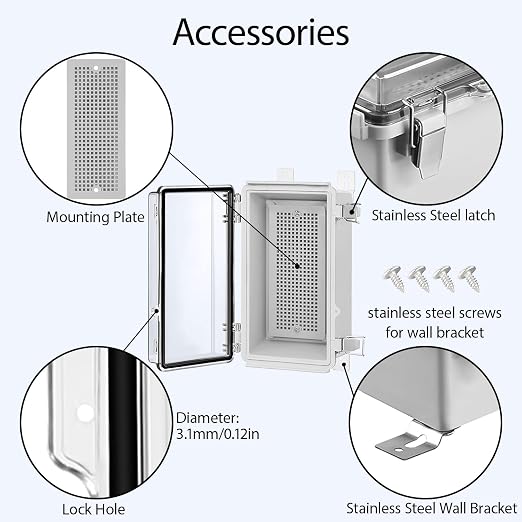 Electrical Box, IP67 Waterproof Hinged Clear Cover Stainless Steel Latch - Image 4