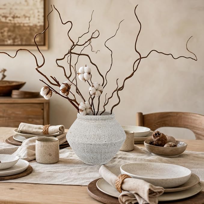 Briful Rustic Ceramic Vase 6'' Decorative Farmhouse Table Vase, Off White | - Image 2