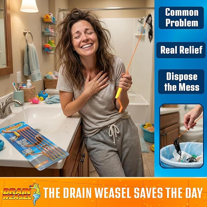 FlexiSnake Drain Weasel Sink Snake Hair Clog Remover Tool Kit, 3 Wands - Image 6
