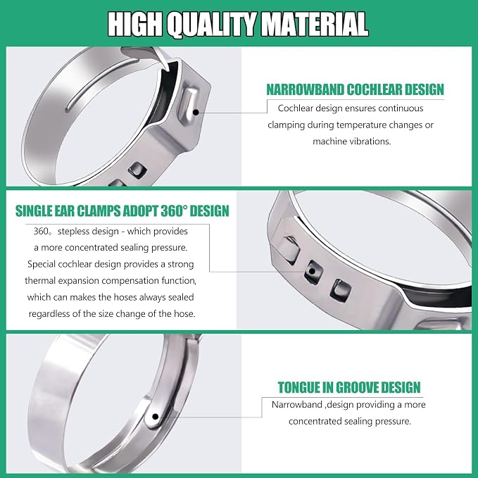 Twidec/48PCS 3/8", Stainless Steel Pex Crimp Rings, Single Ear Hose Clamps - Image 4