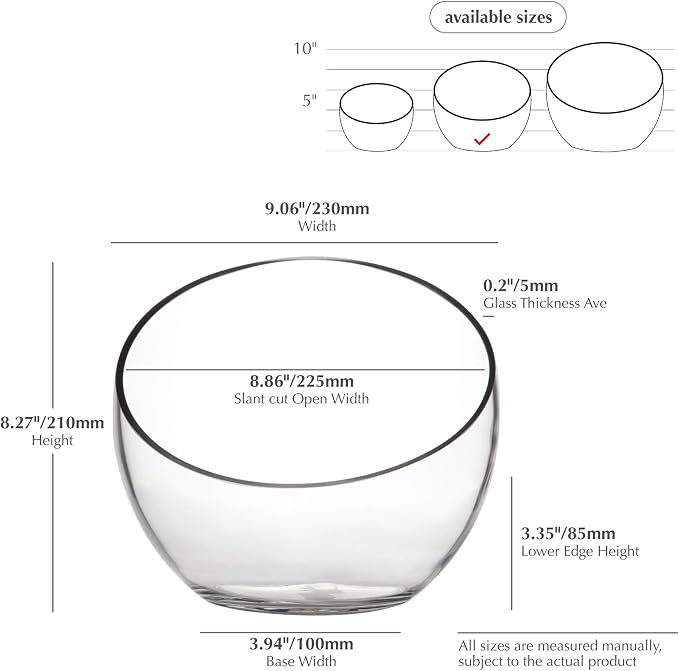 WGV Slant Cut Bowl Glass Vase Bulk, Width 9", Height 8.25", Candy Dish - Image 2