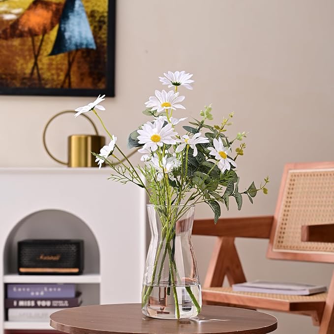 8 Inch Clear Glass Vase for Flowers, Modern Boho Table Decor | Farmhouse Vases - Image 2