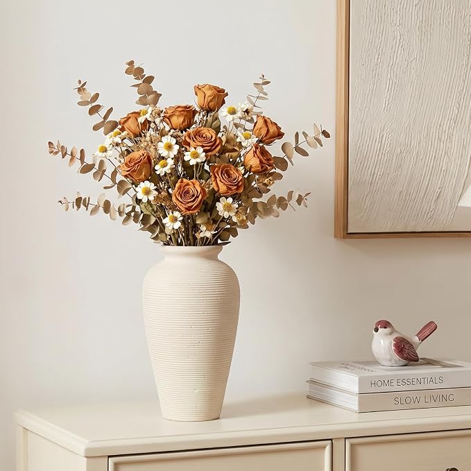 11.02 Inch Tall Vintage Ceramic Flower Vase, Rustic Farmhouse Vase - Image 4