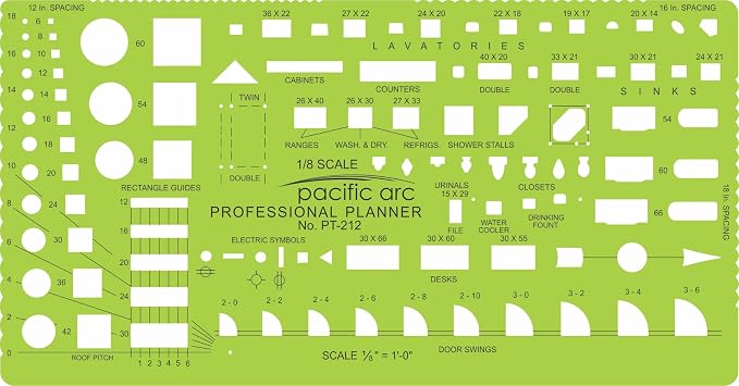 Pacific Arc Template: Pro Home Planner, 112 Openings, 1/8" Scale 5.125" x 9.75" by PacificArc