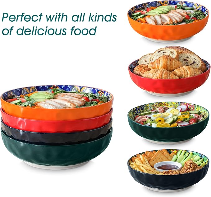 vancasso Large Serving Bowls, 78 Oz Salad Bowls Set of 2, Serving Dishes-Red | - Image 7