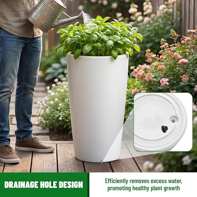 Set of 2 Round Tall Planters 22 Inch, Large Planter - Image 4