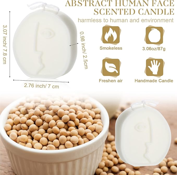 Roowest 2 Pcs Shaped Candles Cool Candles Aesthetic Weird Face Geometric White - Image 2