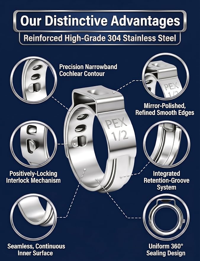 30 Pack 1/2 Inch PEX Cinch Clamps Rings, 304 Stainless Steel Pex Crimp Ring | - Image 3