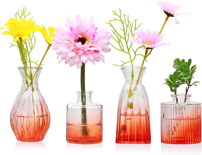 Glass Bud Vases Set of 4, Small Orange Flower Vases by Mapoxy
