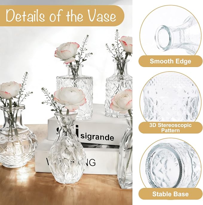 Petal Petite Middle Clear Glass Bud Vase Set of 12 - Image 3