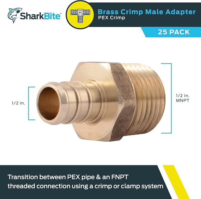 SharkBite 1/2 Inch Crimp MNPT Male Adapter, Brass Plumbing Fitting, PEX Pipe - Image 2