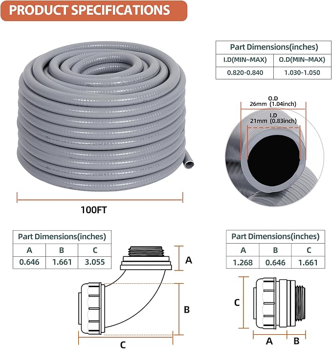 Liquid-Tight Conduit 3/4 100ft w/UL Certification | Flexible Electrical Conduit - Image 2