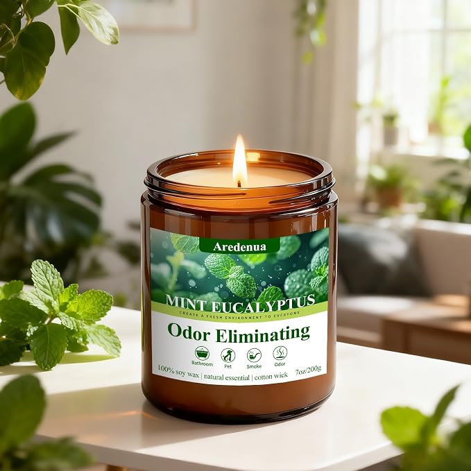 Mint Eucalyptus Odor Eliminating Candles, 7 oz Soy Scented Candle | Eliminates - Image 9