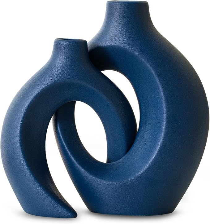 Snuggle Hollow Ceramic Vase Set of 2, 8.4 inch Modern Nordic Coastal Shaped by 100hand-madeworks