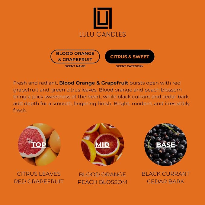Lulu Candles, Blood Orange & Grapefruit, 9 Oz. 2 Pack | Vegan Soy Blend Jar - Image 2