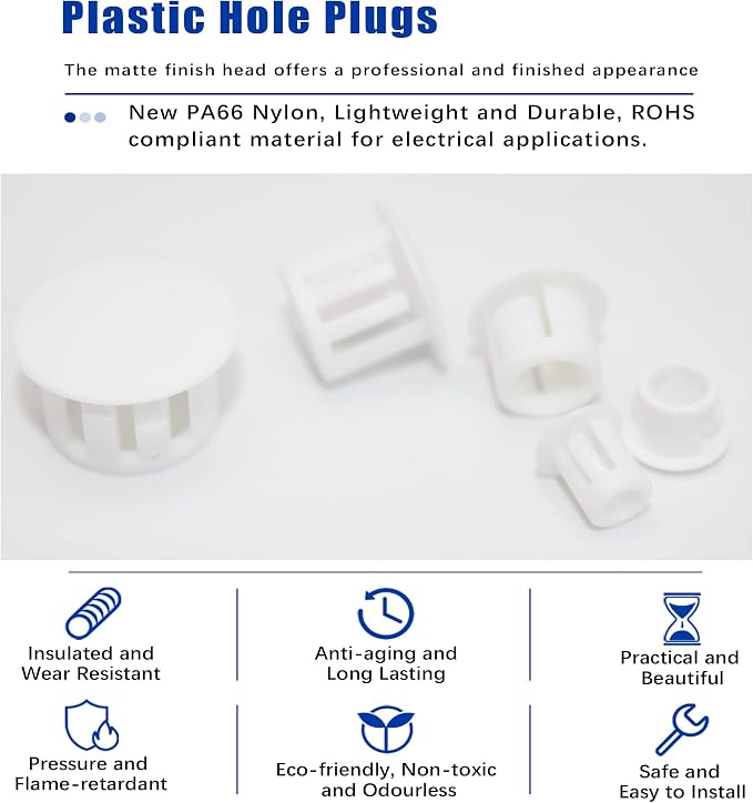 300 PCS 5 Sizes Nylon Plastic Hole Plugs, 1/2 Inch Round Hole, Snap in Knockout - Image 2