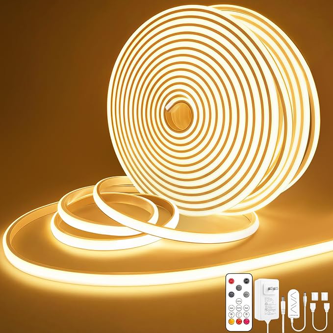 Lamomo COB LED Strip Lights 65.6Ft, 2 Roll Warm White Dimmable Self-Adhesive by Lamomo