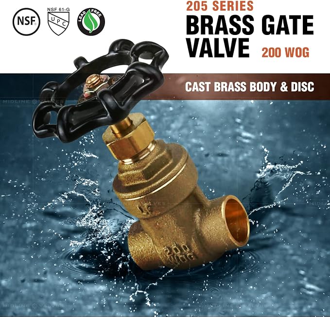 Midline Valve 427D334-5 Gate Valve, Lead Free, 1-1/2 in. Sweat Connection - Image 2