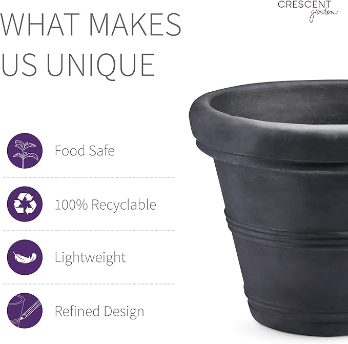 Crescent Garden Brunello Small Classic Black Planter, Indoor/Outdoor - Image 4