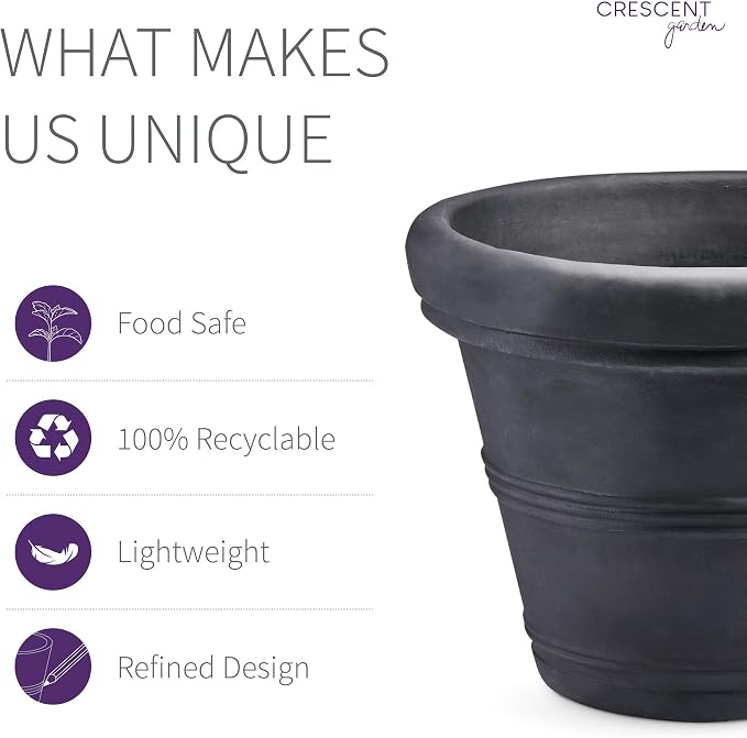 Crescent Garden Brunello Small Classic Rolled Rim Planter, Indoor/Outdoor - Image 4