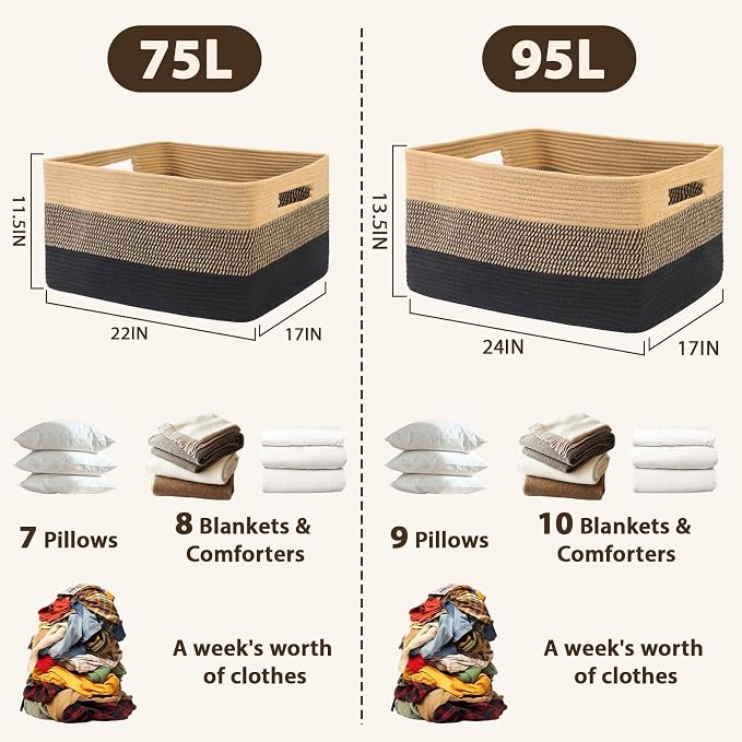 Optish 95L Large Woven Blanket Basket, Storage Basket - Image 3