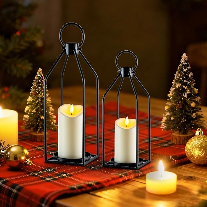 Homemory Modern Farmhouse Black Metal Lanterns 2PCS - Image 9