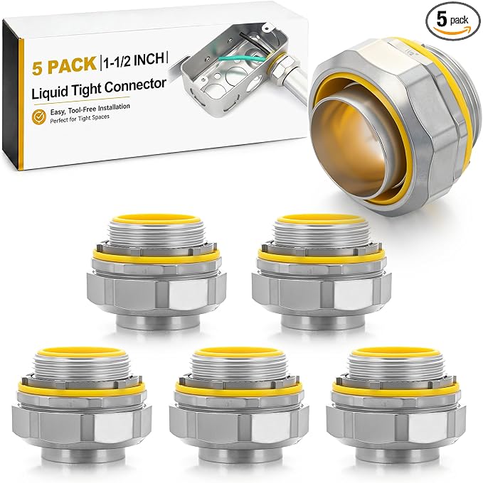 Gisafai 5 Pcs Liquid Tight Connector Straight Insulated Zinc Die Cast Metal by Gisafai