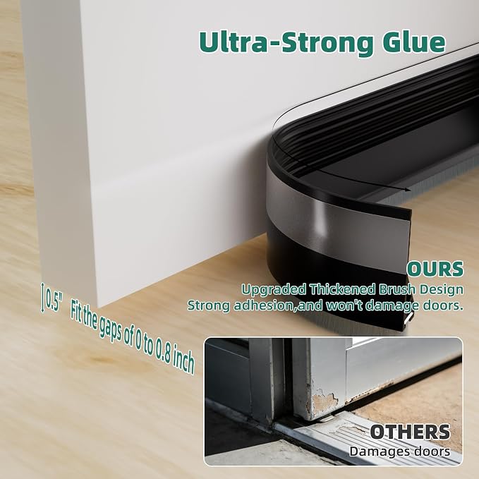 Door Draft Stopper with Brush, 2 Pack | Self Adhesive Weather Stripping - Image 2