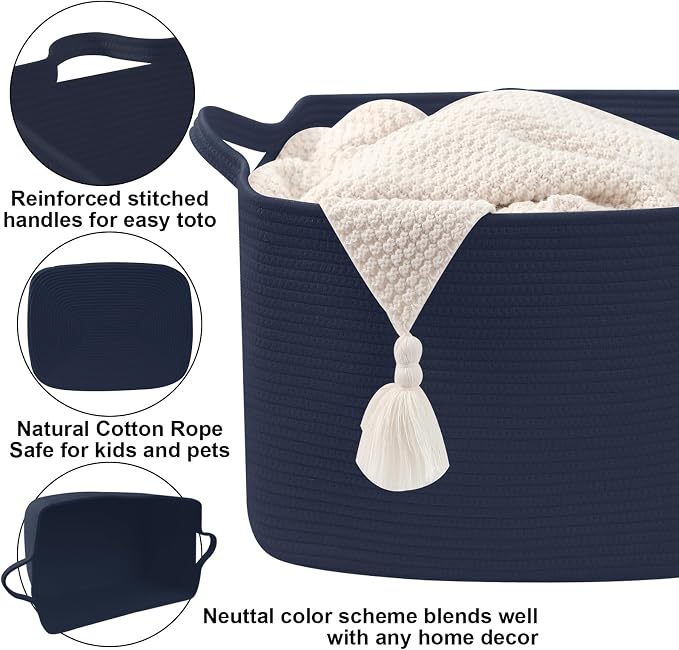 65L Large Laundry Basket with Handles, Woven Blanket Basket, Living Room - Image 3