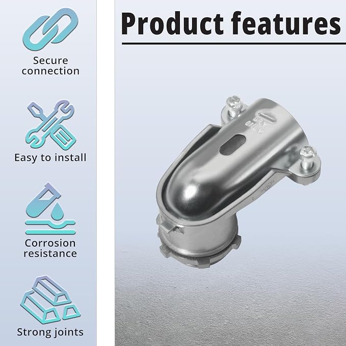 6 PCS 90° Squeeze Connectors for 3/4 Inch Flexible Metallic Conduit | Zinc die - Image 3
