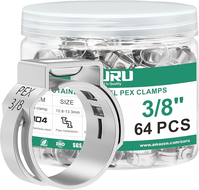 OURU 64PCS 3/8 Pex Crimp Rings, 304 Stainless Steel Pex Fittings | by OURU