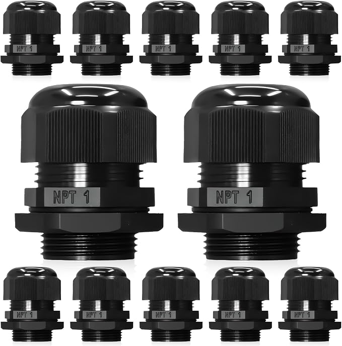 12 Pcs 1" NPT Black Adjustable Cable Glands by Wocloer