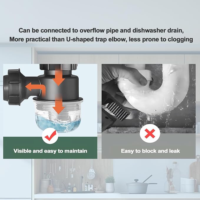 Double Sink Drain Kit Expandable Flexible 1 1/2 Inch P-Trap - Image 2