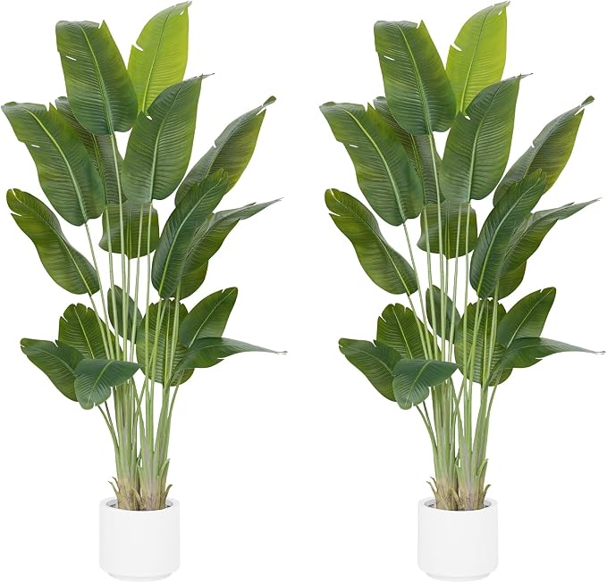 Artificial Bird of Paradise Plant 7.5Ft Tall Fake Tropical Palm Tree Large Fake by ZEEOZE