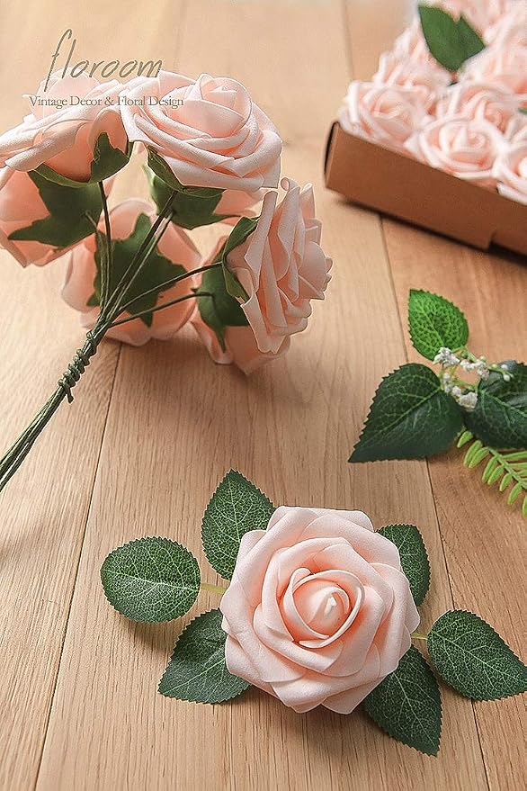 Artificial Flowers 50pcs Real Looking Blush Foam Fake Roses - Image 7