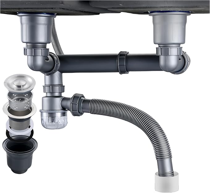 Double Sink Drain Kit Space Saving Kitchen Sink Drain Kit Expandable Flexible 1 by QruiLanTu