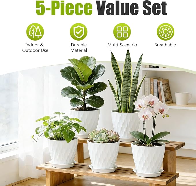 8 Inch Plastic Plant Pots, Planters - Image 2