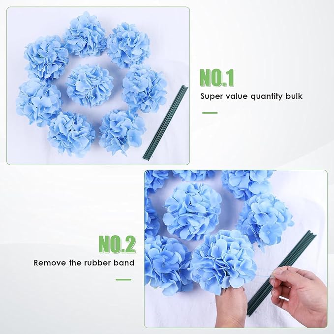 AVIVIHO 105pcs Blue Fake Flowers Hydrangea Artificial Flowers Bulk Silk Flowers - Image 5