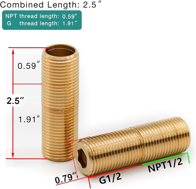 Brass Pipe Adapter Plumbing, G1/2" Male Thread to NPT1/2" Male Pipe Fitting - Image 3