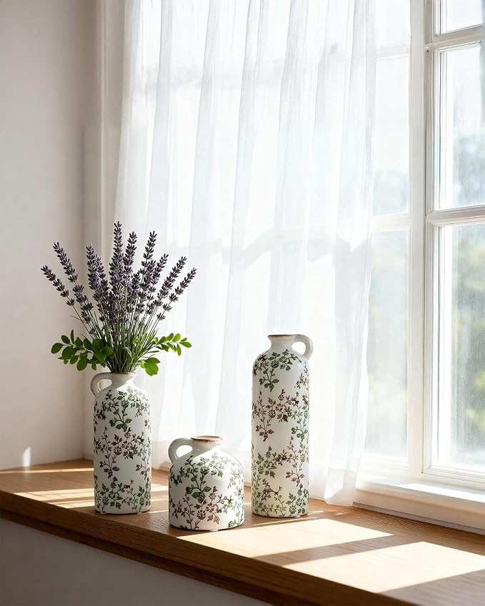 Green Floral Vase Set of 3 - Image 5
