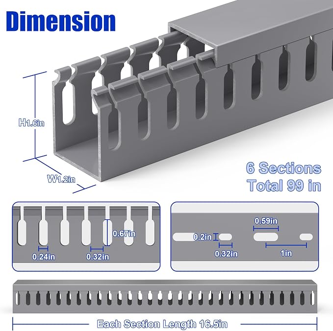1.6"H x 1.2"W Cable Raceway, 99in Under Desk Wire Management Channel, 16.5in - Image 2