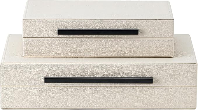 Set of 2 Beige Shagreen Decorative Storage Boxes - Image 7