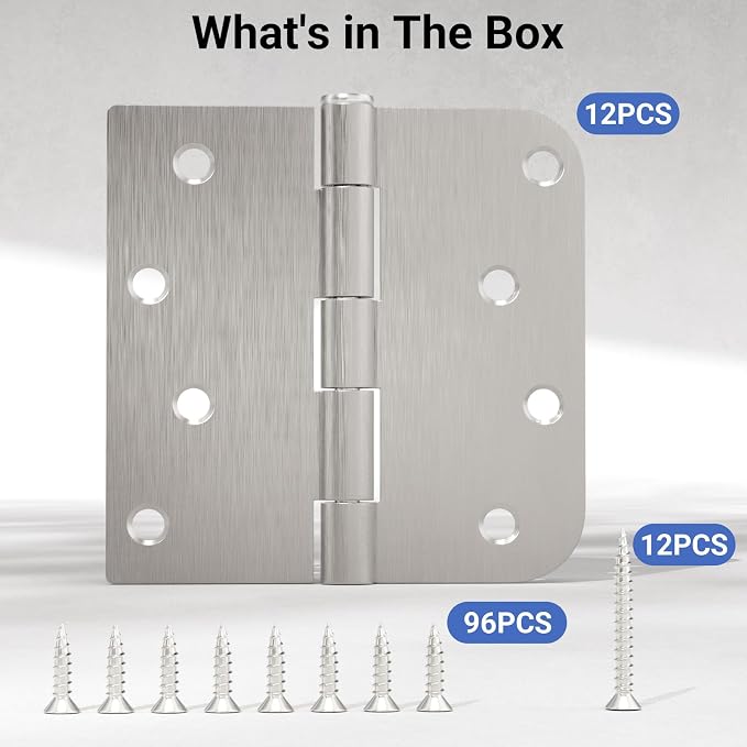 12 Pack Satin Nickel Door Hinges 4 Inch, Heavy Duty Iron Exterior/Interior - Image 7