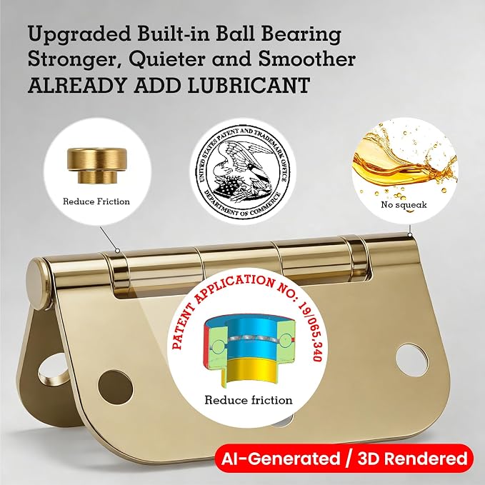 TDCHINGES Rounded Door Hinges Polished Brass 3.5 Inch 5/8" Lasting Mute | 30 - Image 2