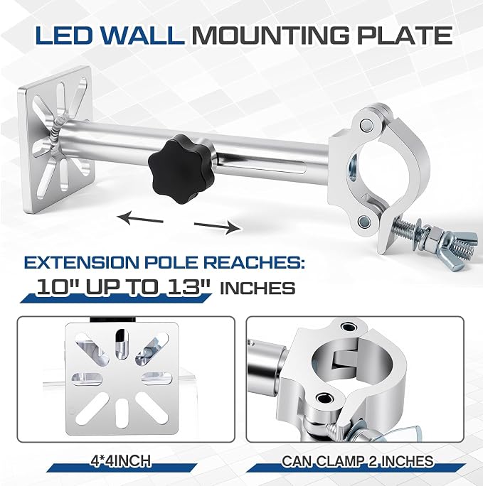 Pelopy 10" to 13" LED Wall Mounting Plate to Extension 2" Pole Truss Clamp - Image 3