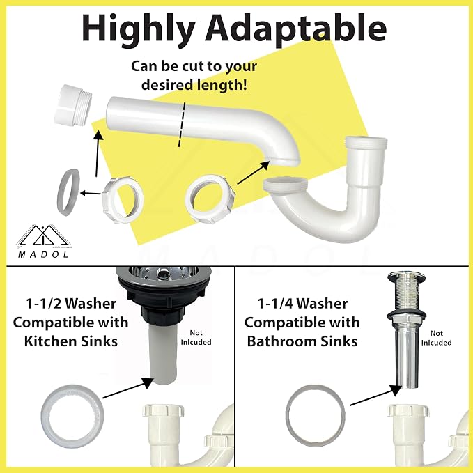 1 1/2" Sink P Trap, Fits 1 1/2" or 1 1/4" Tailpieces, - Image 6
