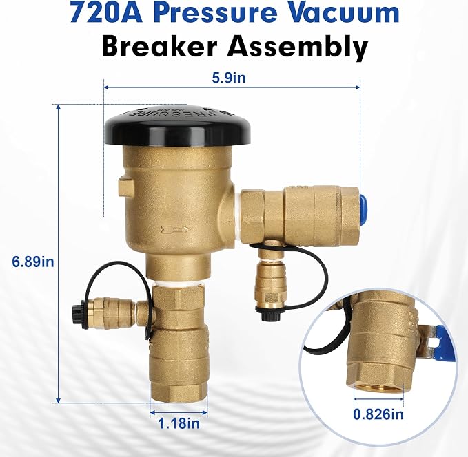 3/4" 720A Pressure Vacuum Breaker, Heavy-Duty Brass Backflow Preventer - Image 5