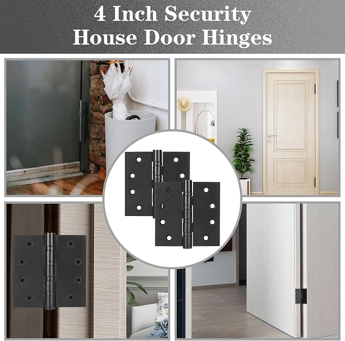 2 Pack Stainless Steel Black Door Hinges, Heavy Duty Door Hardware, 4 x 4 Inch - Image 7